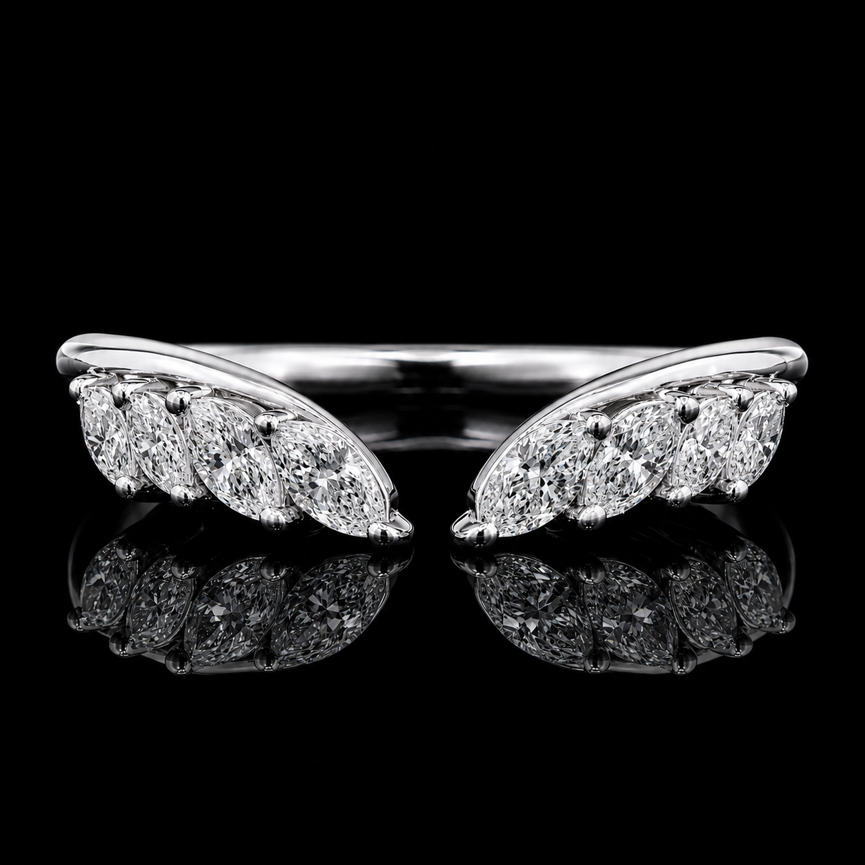 1.50 Ct Hair Diamond Ring Marquise Open Wrap Wedding Band Human Cremation Ring Pet Memorial Ring 14K White Gold Black Jack