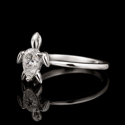 1.00 Ct Turtle Solitaire Memory Diamond Ring 14K White Gold Black Jack