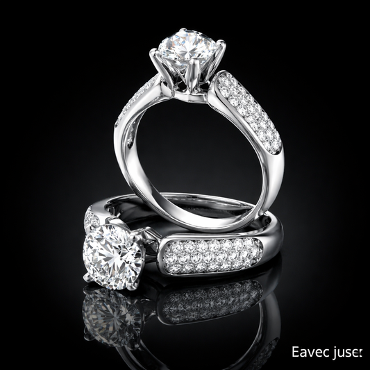 2.80 Carat Round Cut Moissanite Pavé Shoulder Solitaire Engagement Ring in 925 Sterling Silver
