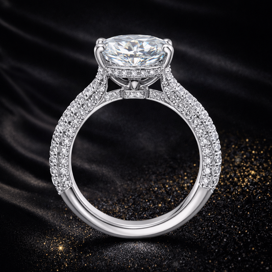 8.00 Carat Total Lab-Grown Diamond Pavé Solitaire Engagement Ring – Round Cut in 14K White Gold