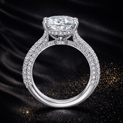 8.00 Carat Total Lab-Grown Diamond Pavé Solitaire Engagement Ring – Round Cut in 14K White Gold