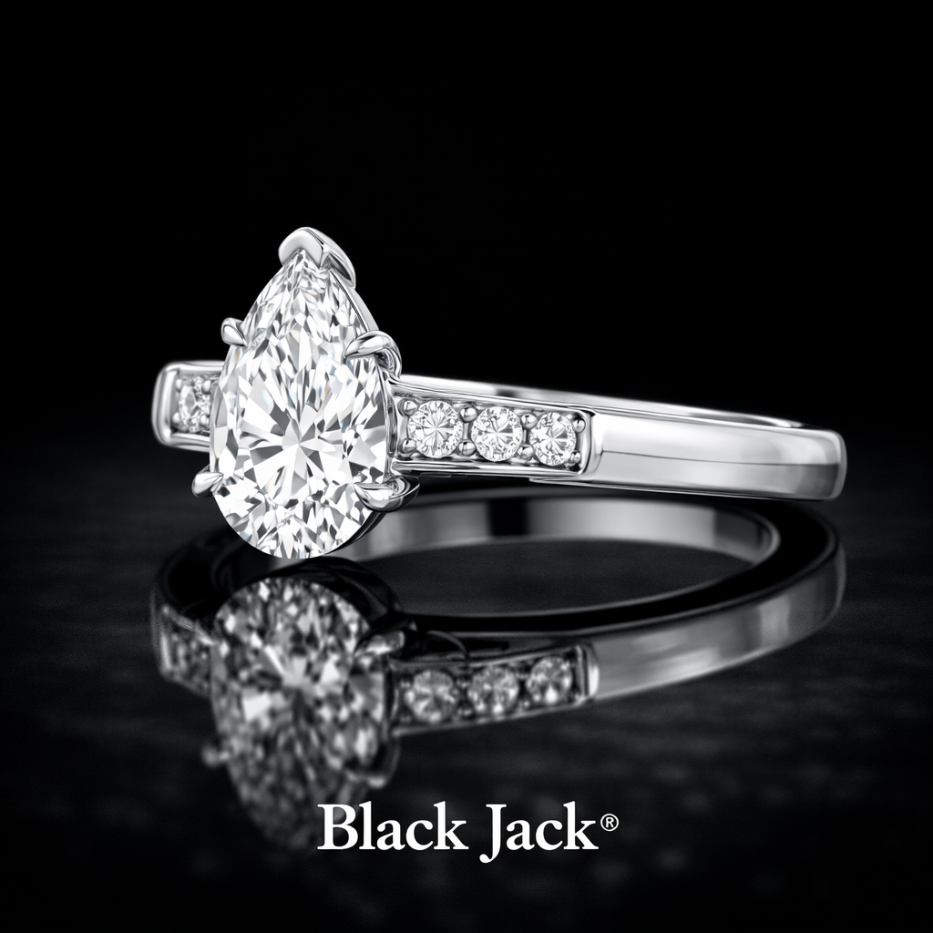 1.30 CT Pear Cut Classic Side Stone Diamond Engagement Ring 14K White Gold Black Jack®