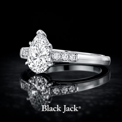1.30 CT Pear Cut Classic Side Stone Diamond Engagement Ring 14K White Gold Black Jack®