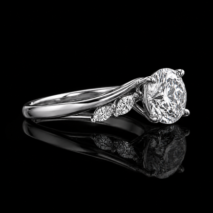 3.00 Ct Custom Memory Diamond Round Cut Marquise Side Stone Ring in 14K White Gold Black Jack