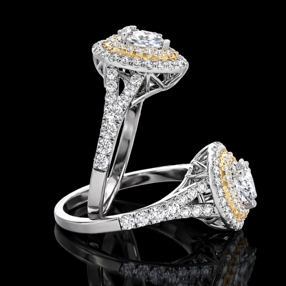 2.80 Carat Pear Cut Moissanite Double Halo Pavé Engagement Ring in 925 Sterling Silver