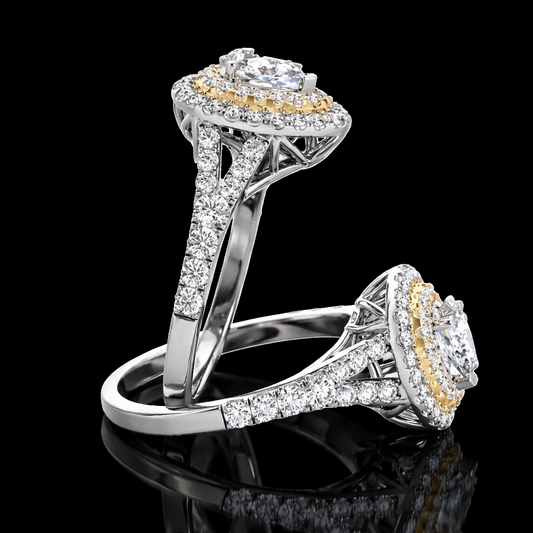 2.80 Carat Pear Cut Moissanite Double Halo Pavé Engagement Ring in 925 Sterling Silver