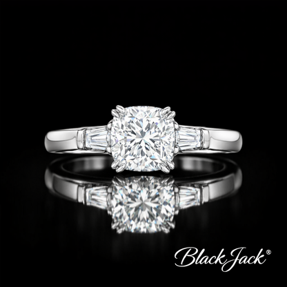 1.20 CT Cushion Cut Lab Grown Diamond Three-Stone Engagement Ring 14K White Gold Plated  Black Jack®