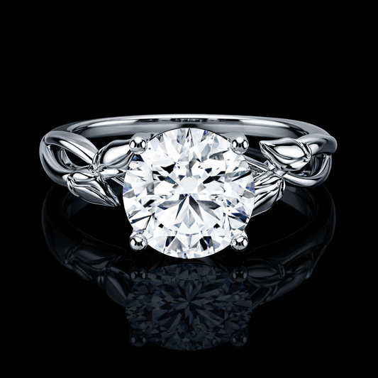 2.00 Ct Round Lab-Grown Diamond Solitaire Engagement Ring with Leaf-Inspired Shank in 14K White Gold