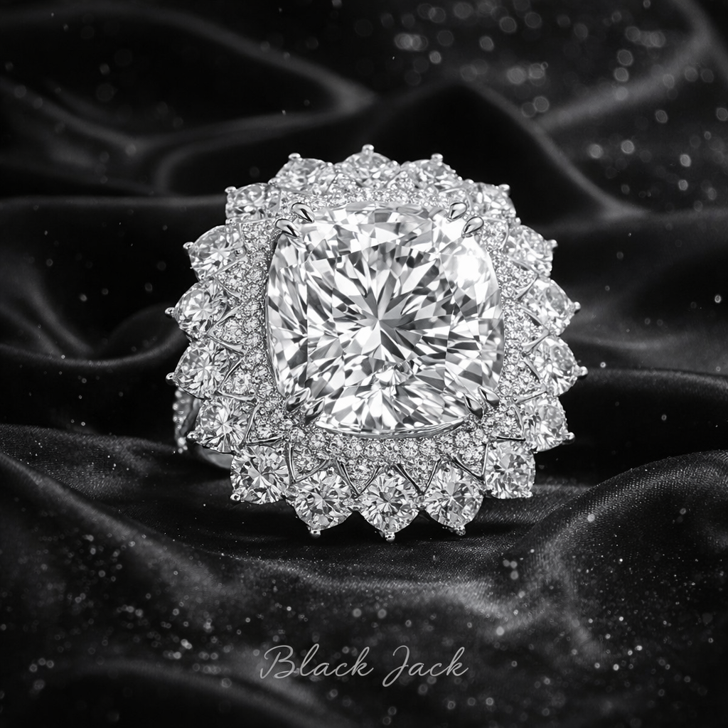 6.80 Carat Lab-Grown Diamond Floral Halo Engagement Ring – Cushion Cut in 14K White Gold