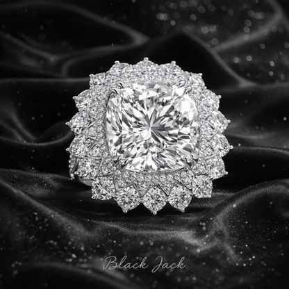 6.80 Carat Lab-Grown Diamond Floral Halo Engagement Ring – Cushion Cut in 14K White Gold