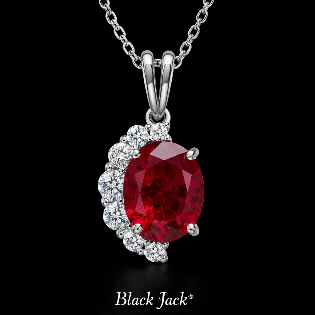 2.60 Carat Oval Cut Ruby & Moissanite Half Halo Pendant in 925 Sterling Silver