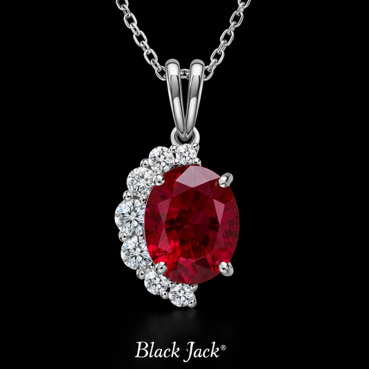 2.60 Carat Oval Cut Ruby & Moissanite Half Halo Pendant in 925 Sterling Silver