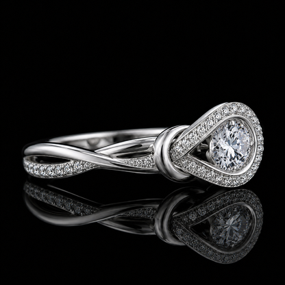 1.00 Ct Memorial Jewelry Round Cut Teardrop Halo Infinity Ring in 14K White Gold Black Jack