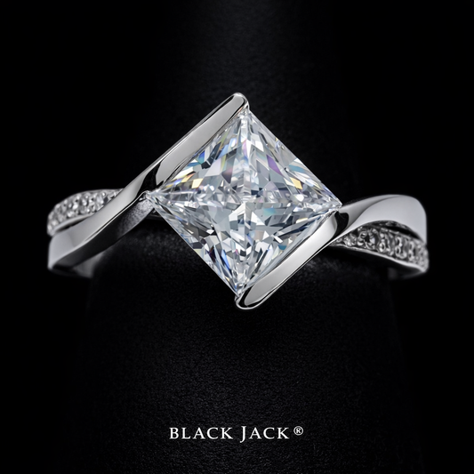Modern Bypass Princess Moissanite Memory Ring – 1.40 Ct Total | Human & Pet Ashes in 14K White Gold | Black Jack®