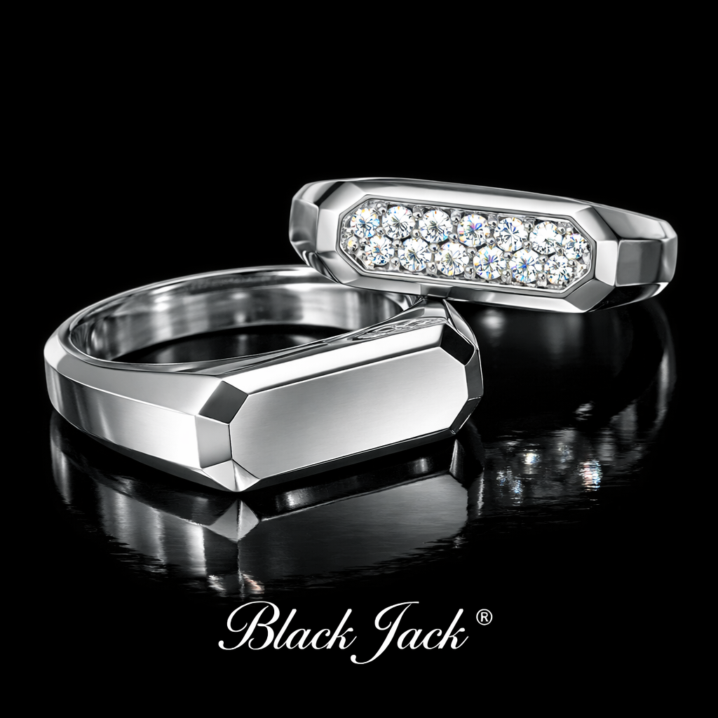 0.70 Carat Women & 0.50 Carat Men Lab-Grown Diamond Couple Wedding Ring Set – Rectangular Cluster Design in 14K White Gold