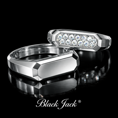 0.70 Carat Women & 0.50 Carat Men Lab-Grown Diamond Couple Wedding Ring Set – Rectangular Cluster Design in 14K White Gold
