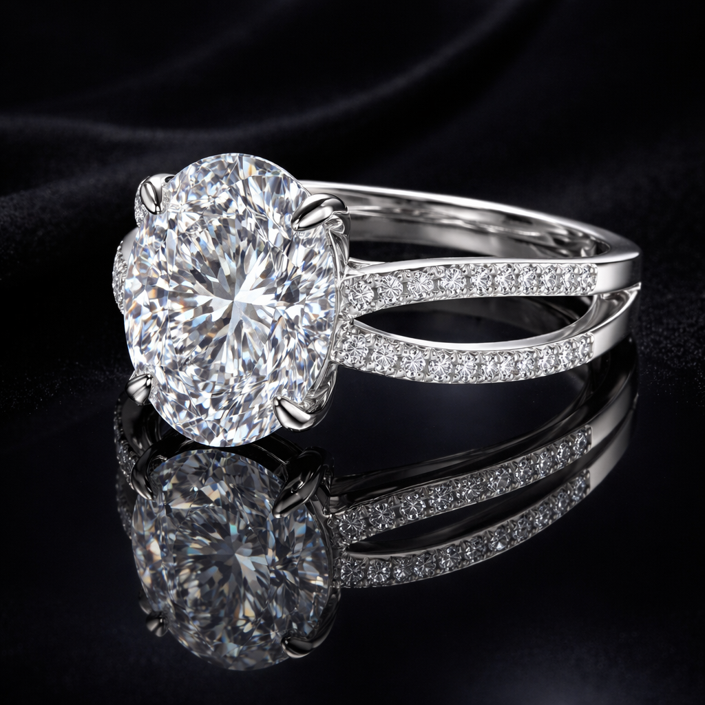 5.80 Carat Lab-Grown Diamond Split Shank Engagement Ring – Oval Cut in 14K White Gold IGI Certified