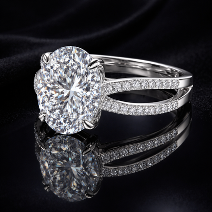 5.80 Carat Lab-Grown Diamond Split Shank Engagement Ring – Oval Cut in 14K White Gold IGI Certified
