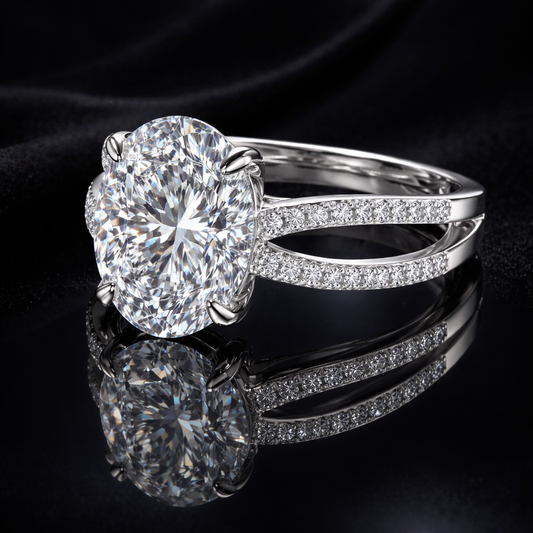 5.80 Carat Lab-Grown Diamond Split Shank Engagement Ring – Oval Cut in 14K White Gold IGI Certified