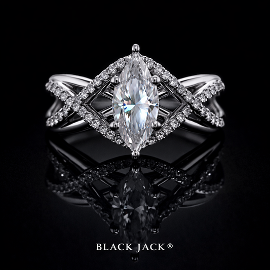 Marquise Halo Moissanite Memory Ring – 3.80–3.90 Ct Total | Human & Pet Ashes in 14K White Gold | Black Jack®® (Copy)