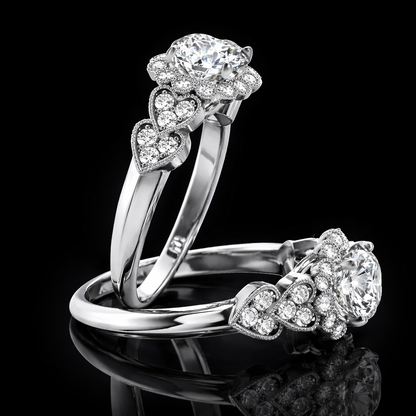 3.30 Carat Round Cut Moissanite Floral Halo Pavé Engagement Ring in 925 Sterling Silver