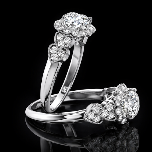 3.30 Carat Round Cut Moissanite Floral Halo Pavé Engagement Ring in 925 Sterling Silver