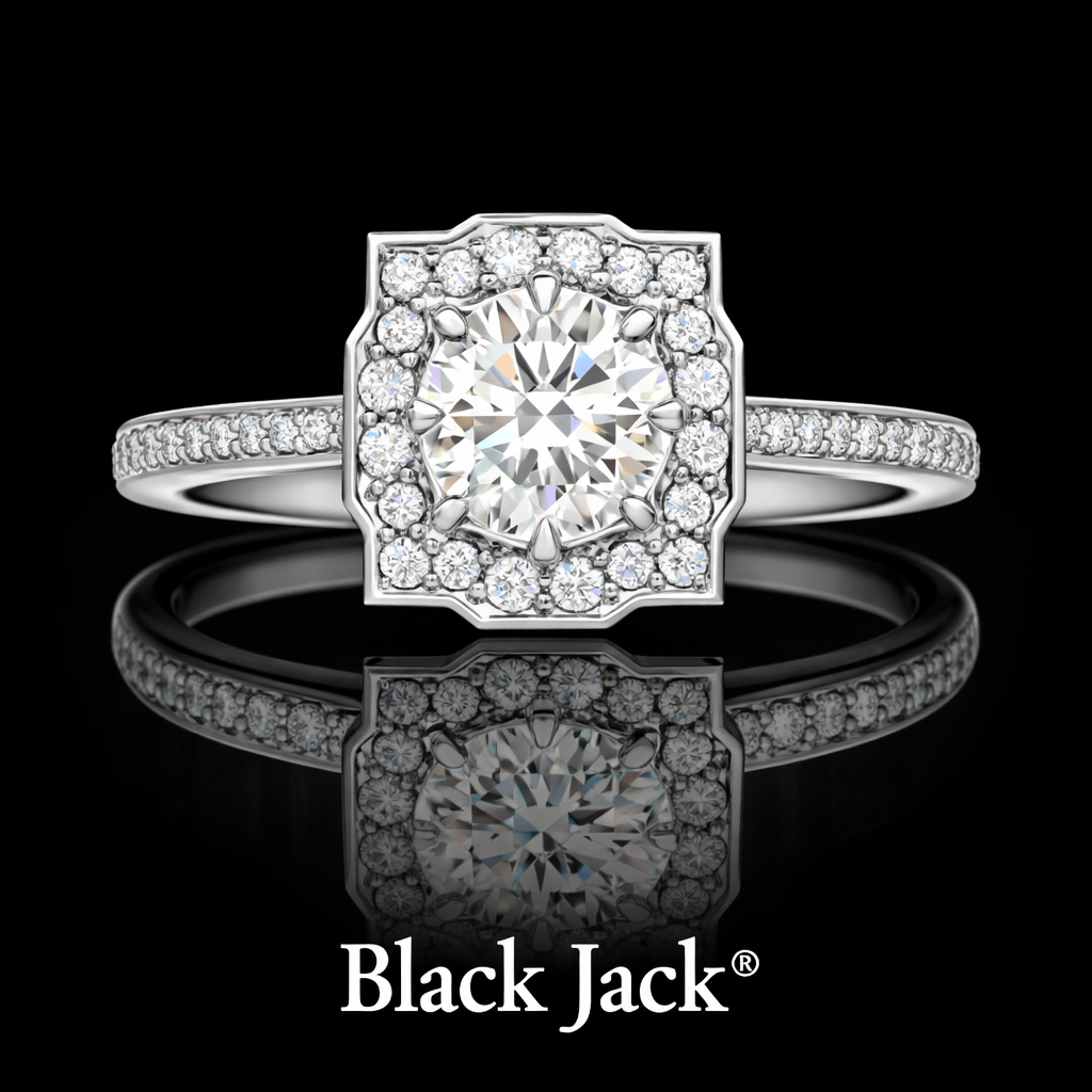 1.40 Carat Lab-Grown Diamond Square Halo Engagement Ring Round Cut in 14K White Gold