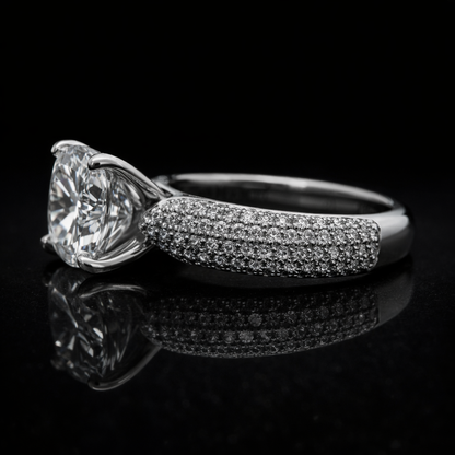 4.20 Carat Round Cut Moissanite Micro Pavé Solitaire Engagement Ring in 925 Sterling Silver