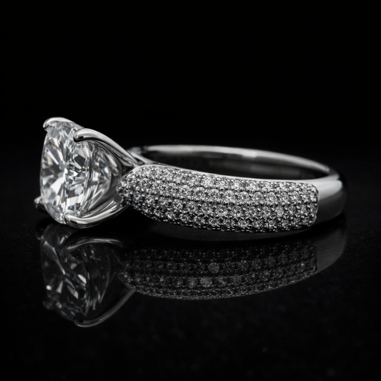 4.20 Carat Round Cut Moissanite Micro Pavé Solitaire Engagement Ring in 925 Sterling Silver