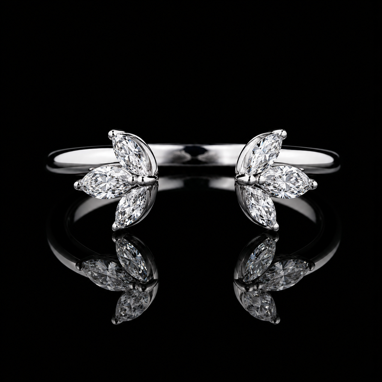 1.20 Ct Human Memorial Diamond Butterfly Open Ring Memory Diamond Ring Marquise Cut 14K White Gold Black Jack