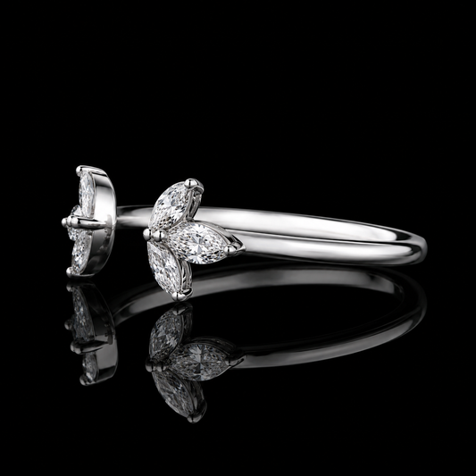 1.20 Ct Human Memorial Diamond Butterfly Open Ring Memory Diamond Ring Marquise Cut 14K White Gold Black Jack