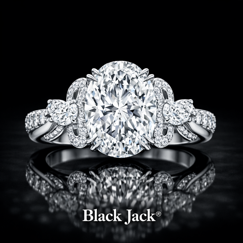 4.20 CT Oval Cut Vintage Floral Halo Diamond Engagement Ring 14K White Gold Black Jack®
