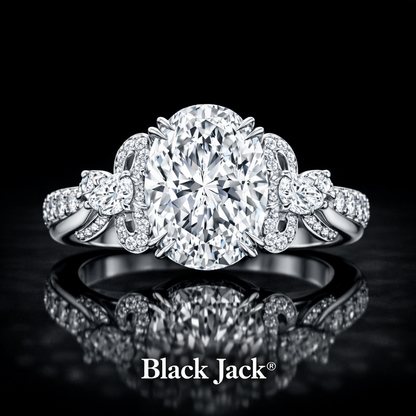 4.20 CT Oval Cut Vintage Floral Halo Diamond Engagement Ring 14K White Gold Black Jack®