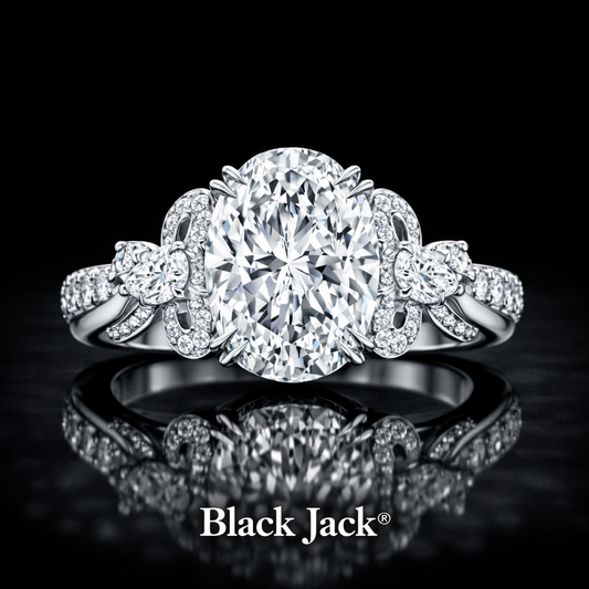 4.20 CT Oval Cut Vintage Floral Halo Diamond Engagement Ring 14K White Gold Black Jack®