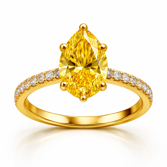 1.68 Carat Lab-Grown Diamond Solitaire Engagement Ring with Side Stones – Pear Cut in 14K Yellow Gold