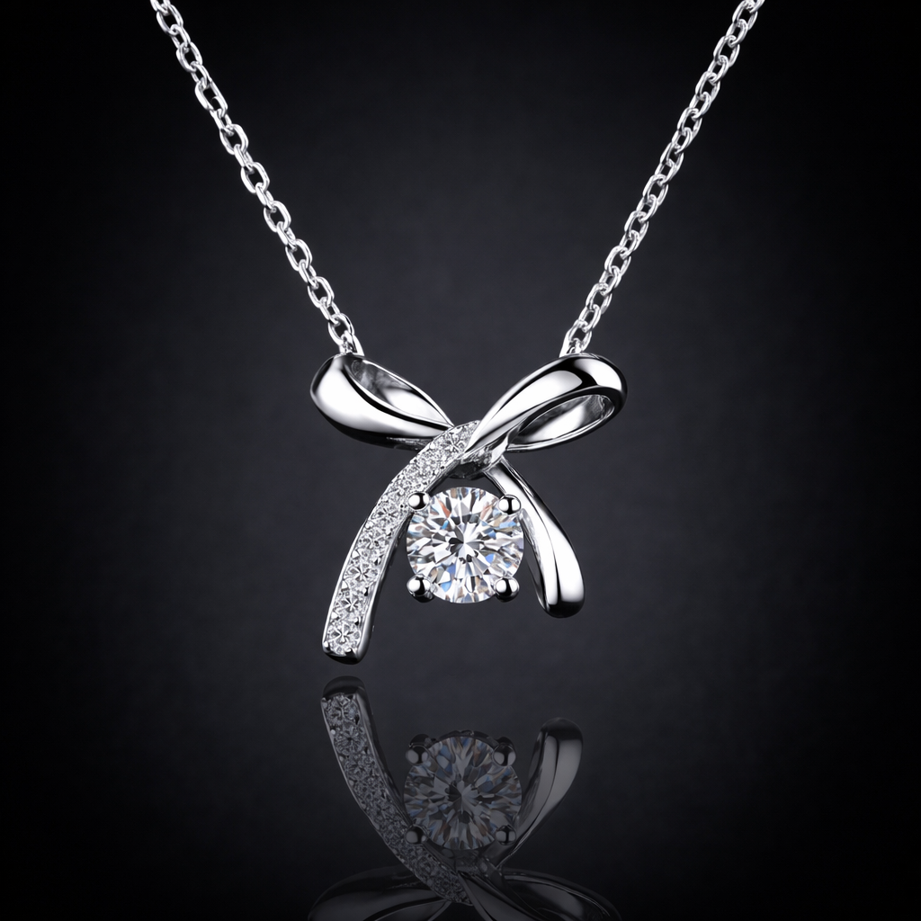 1.00 Ct Lab-Grown Diamond Bow Style Floating Pendant in 925 Sterling Silver