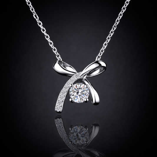 1.00 Ct Lab-Grown Diamond Bow Style Floating Pendant in 925 Sterling Silver