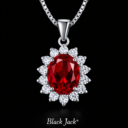2.55 Carat Oval Cut Ruby & Moissanite Halo Pendant in 925 Sterling Silver