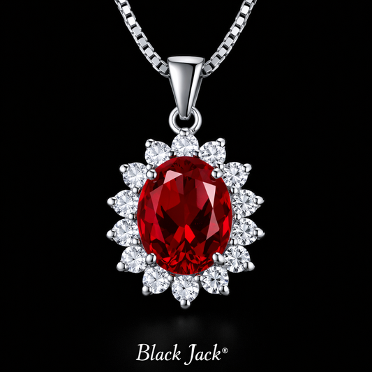 2.55 Carat Oval Cut Ruby & Moissanite Halo Pendant in 925 Sterling Silver