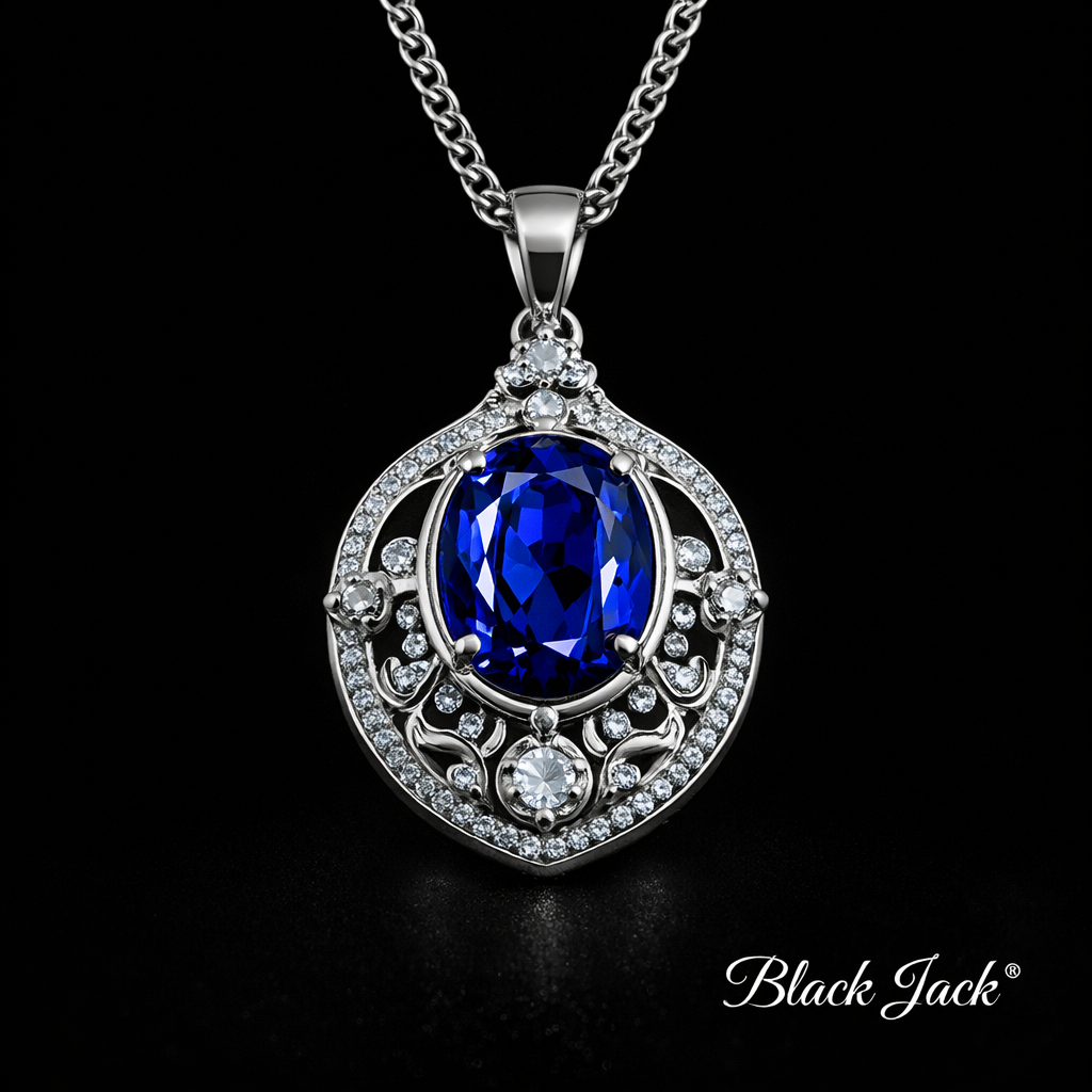 1.50 Carat Oval Cut Royal Blue Lab-Grown Sapphire Halo Pendant in 925 Sterling Silver