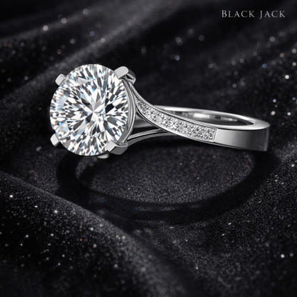 5.95 Carat Total Lab-Grown Diamond Curved Pavé Shoulder Engagement Ring Round Brilliant in 14K White Gold