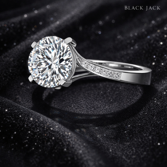 5.95 Carat Total Lab-Grown Diamond Curved Pavé Shoulder Engagement Ring Round Brilliant in 14K White Gold