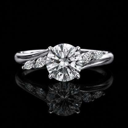 3.00 Ct Custom Memory Diamond Round Cut Marquise Side Stone Ring in 14K White Gold Black Jack