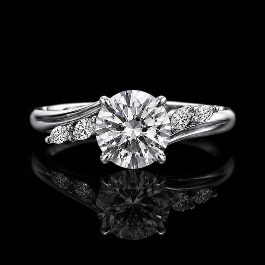 3.00 Ct Custom Memory Diamond Round Cut Marquise Side Stone Ring in 14K White Gold Black Jack