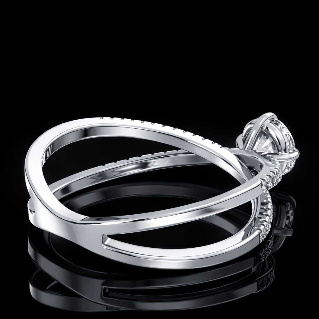 3.30 Carat Round Cut Moissanite Criss Cross Engagement Ring in 925 Sterling Silver