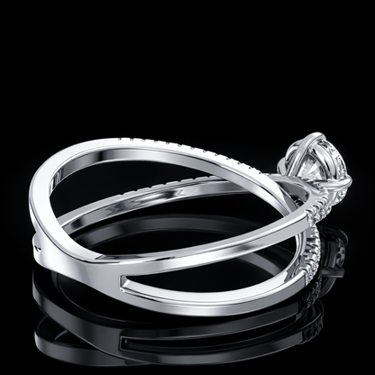 3.30 Carat Round Cut Moissanite Criss Cross Engagement Ring in 925 Sterling Silver