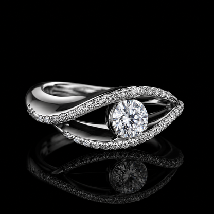 2.00 Ct Lab Grown Memorial Diamond Round Cut Swirl Pavé Ring in 14K White Gold Black Jack
