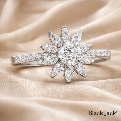 Floral Halo Lab Grown Diamond Engagement Ring 1.45 CT Round Cut in 14K White Gold IGI Certified