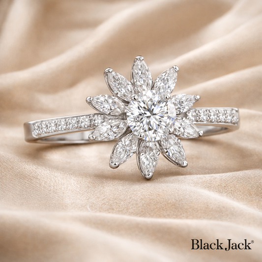 Floral Halo Lab Grown Diamond Engagement Ring 1.45 CT Round Cut in 14K White Gold IGI Certified