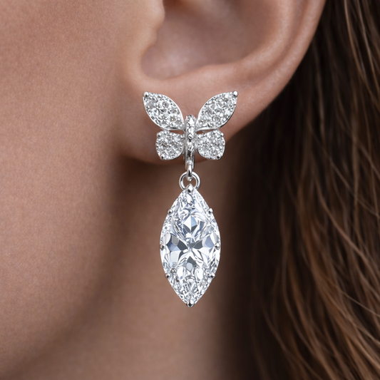 6.00 Carat Marquise Cut Moissanite Butterfly Drop Earrings in 925 Sterling Silver